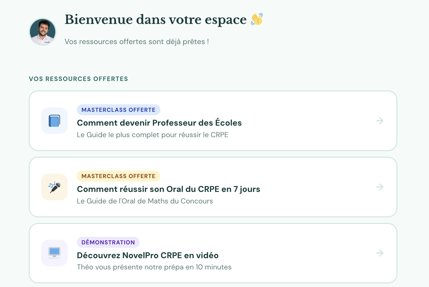 Aperçu du compte découverte NovelPro CRPE