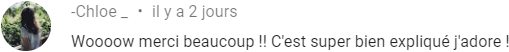 Commentaire YouTube d'une élève, Chloé
