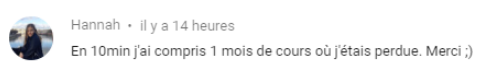 Commentaire YouTube d'une élève, Hannah